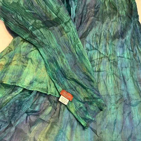 Lua Teal and Blue Silk Scarf - Picture 3 of 3